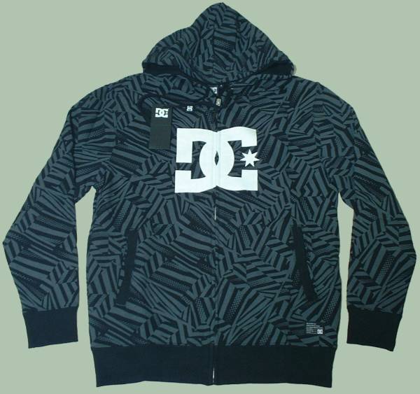 dc shoe総柄プリントジップアップスウェットパーカー黒灰メンズs