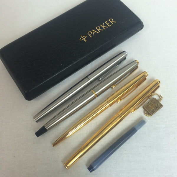 ★ 1円～ PARKER 万年筆3本＆ボールペン1本 ゴールド＆シルバー 