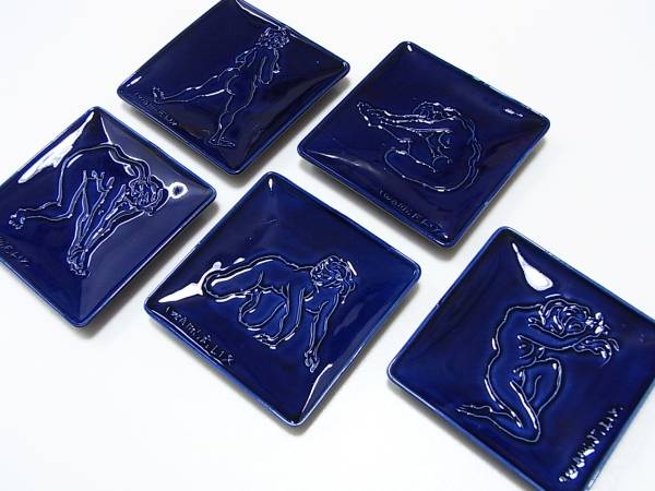 美術品 洋画家 古沢岩美 『 裸婦 』 女体 彫刻 額皿 ５種 5枚揃