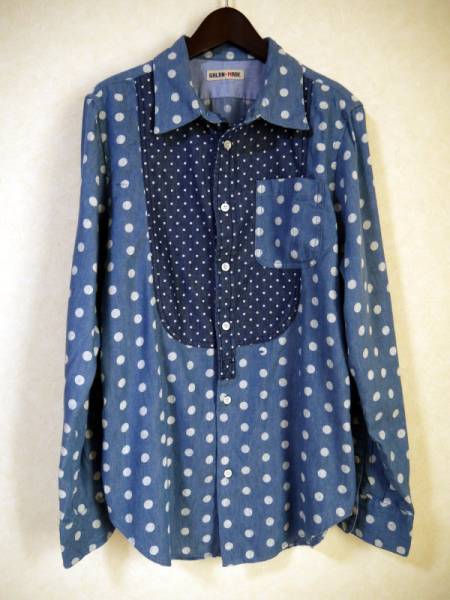 新品M☆GAIJINMADEシャンブレー水玉シャツ/ブルー