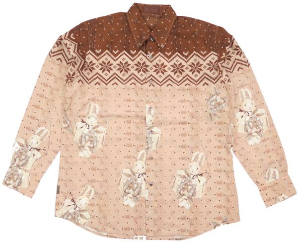 新品★カールヘルム　ラビット柄・ボタンダウン長袖シャツ M