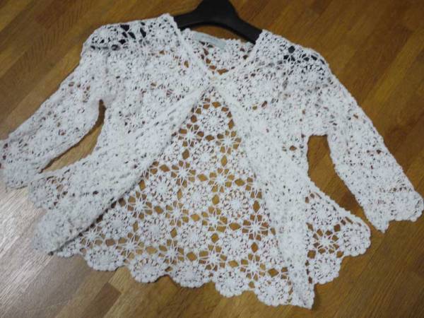 ★cokett かぎ針レース編み 白綿100％　7分袖　カーディガン★