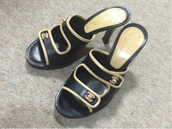■CHANEL/シャネル■黒×ベージュ ミュールパンプス送料無料♪