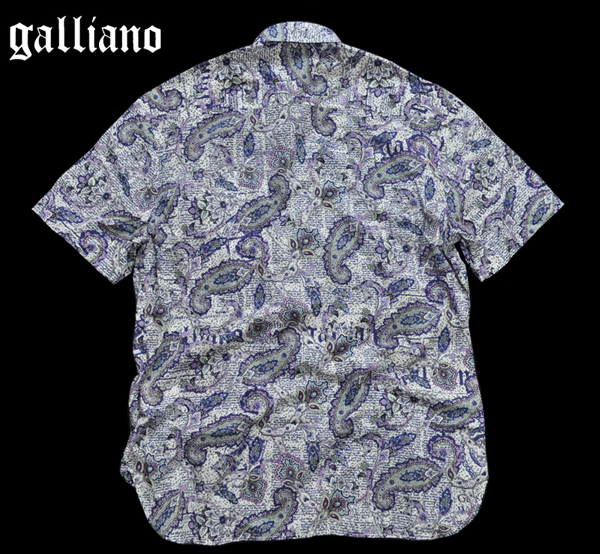 ■新品4.6万galliano ガリアーノ ペイズリー柄 半袖シャツ 紫