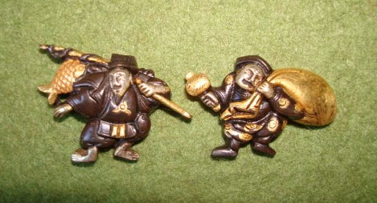 恵比寿 大黒図 短刀用ミニ金工目貫 (鍔、刀装具)｜売買された 
