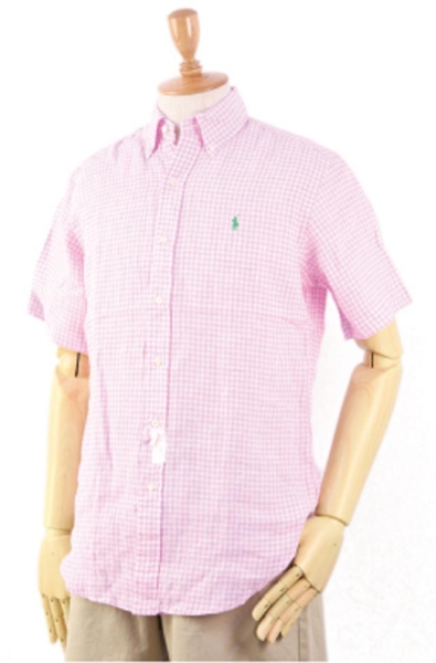 新品 ポロ ラルフ XLサイズ 半袖 チェック リネン シャツ PINK