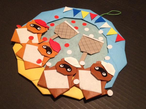 折り紙リース たぬきの玉入れ ハンドメイド 秋 運動会 壁面飾り 折り紙 千代紙 売買されたオークション情報 Yahooの商品情報をアーカイブ公開 オークファン Aucfan Com