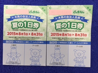 としまえん!!夏の1日券♪8月／のりもの+プール券／2枚セット