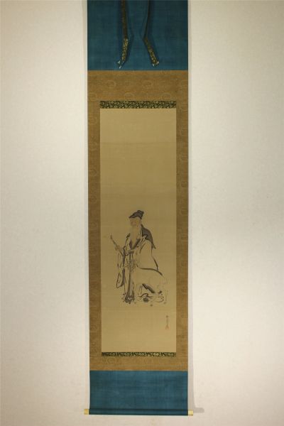 画家　狩野伊川院　寿老人　牙軸　合箱　13　あ396　■Y■