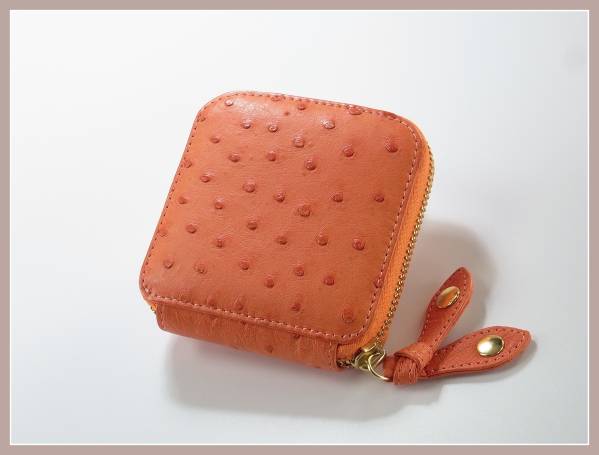 リアルオーストリッチレザー◎ラウンドファスナー/財布/オレンジ