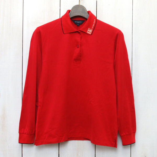 ◇バーバリーゴルフBURBERRY GOLF*長袖ポロシャツ(M)レッド