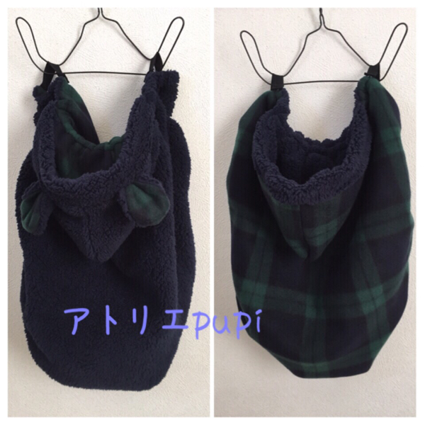 ネイビー＆ＢＷ柄　リバーシブル防寒ケープ ハンドメイド