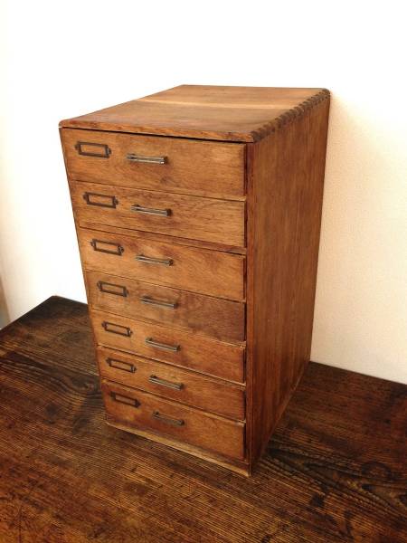 アンティーク 楢材 7杯 小引き出し/レトロ/古い/木製/収納/書類