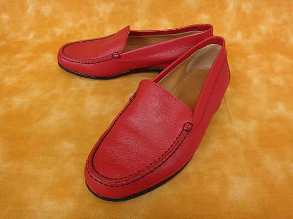★091015【エルメス】レザースリッポンシューズローファー*35*赤