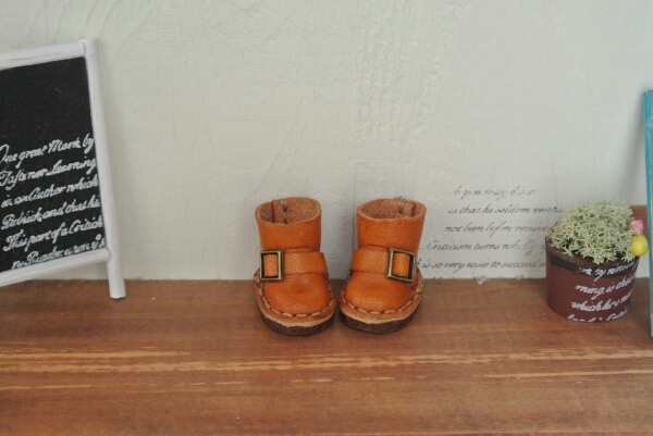 オビツ11★ショート丈エンジニアブーツ★キャメル★靴★ヌメ革★