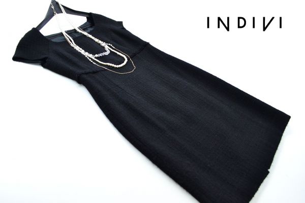 ◆美品◆インディヴィ◆半袖ウールツイードワンピース 38/9号