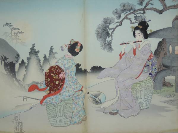 /HANA/繊細な技術品！本物保証 浮世絵 美人画 二枚 　　　　　