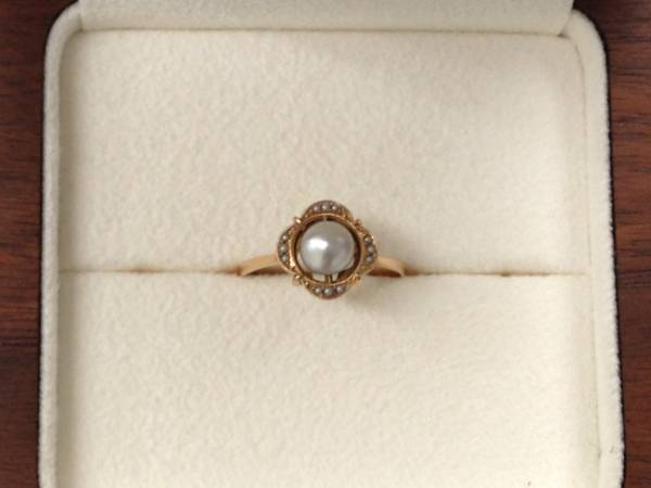 質屋出品 ｋ18パールリング/フラワーモチーフ/7.5号