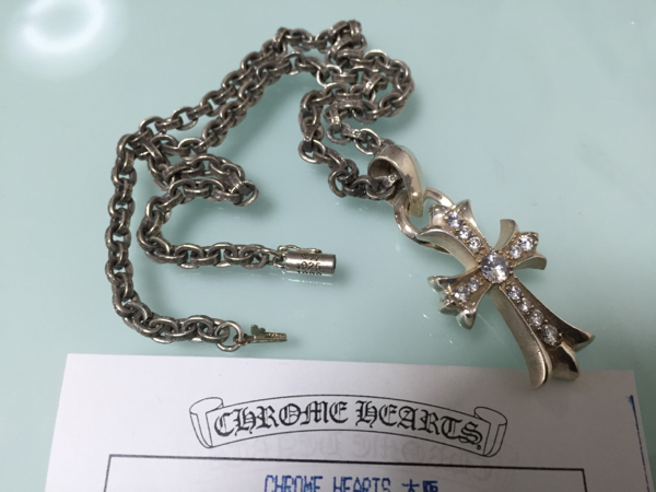 正規品クロムハーツ◆クロスパヴェダイヤ◆ペーパーチェーン18in