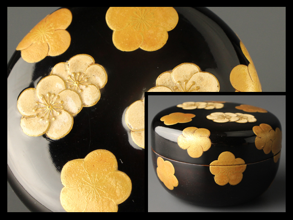 【琴》茶道具 時代黒塗花蒔絵 棗 箱付 古美術品 TAA671