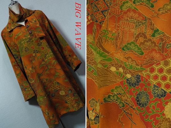 【BIG WAVE】着物リメイク*ハンドメイド★正絹襟付チュニ*彩美B