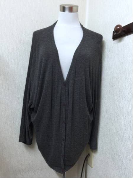 moussy 背中シフォンストレッチドルマンカーディガン グレー F