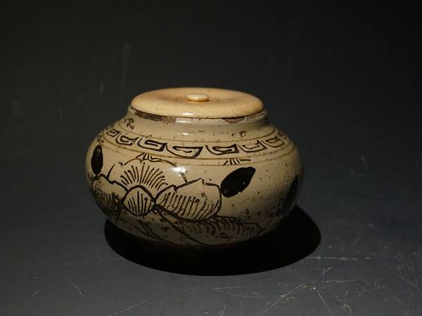 ●中国古玩 磁州窯 花文象牙蓋付茶入●煎茶道具/茶心壷/飾壷 UD5