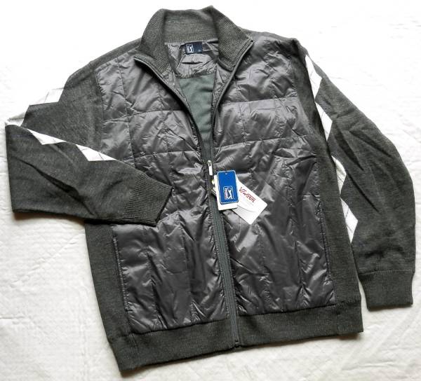 ■新品 PGA TOUR ニット切替ブルゾン グレー/白&紫アーガイル LL