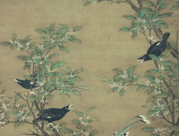 綺麗【9月「桂菊山禽図」 呂紀 作 絹本 掛軸 トップアート社】 淘宝