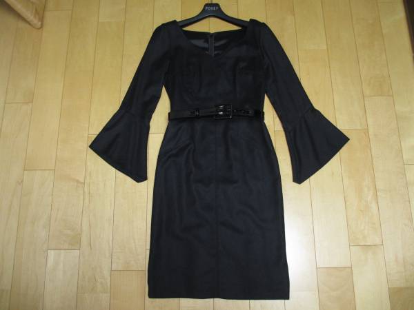 ピンキー＆ダイアン★ベルト付バックフリルワンピース36黒pinky