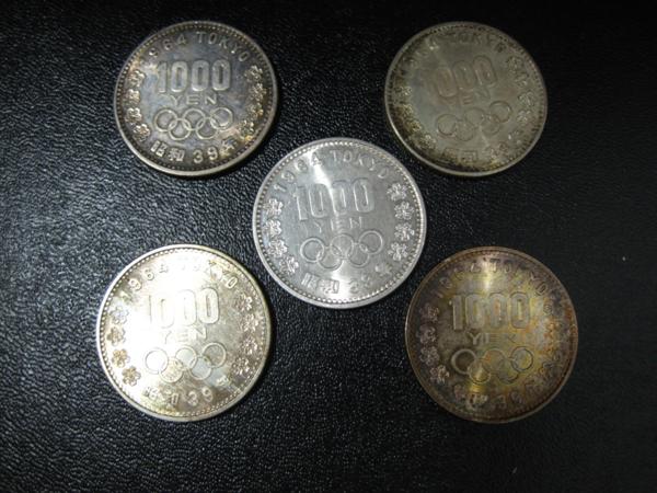 昭和39年　東京オリンピック 1000円銀貨　5枚●ｚ-385