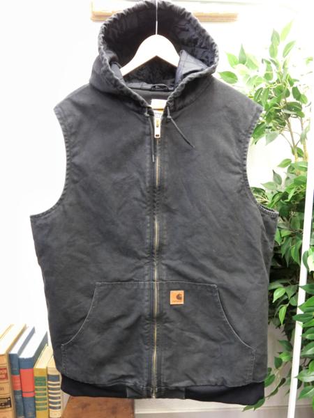 Carhartt リブ キルティング 中綿 フード ダック ベスト 黒 XL 男性用