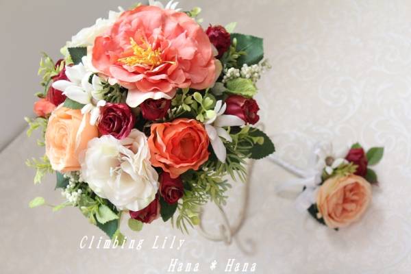 ウェディング　ブライダル　ブーケ　オレンジ　現品♪