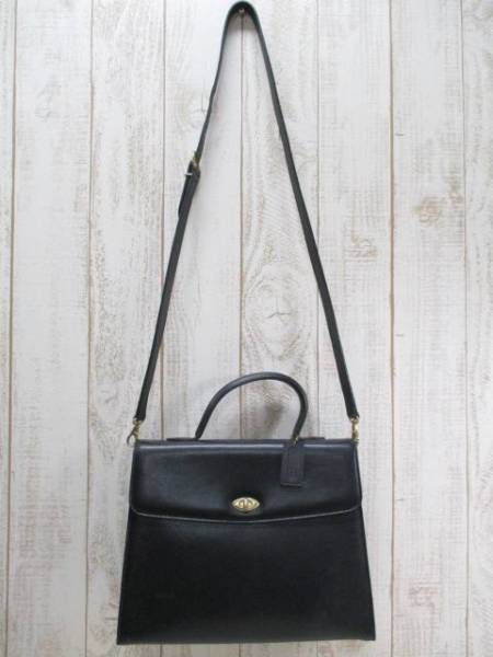 COACH コーチ ブラックレザーハンドバッグ▲Z412