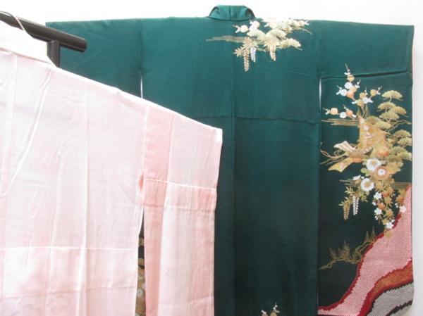 ★着物10★ 1円 絹 几帳に鳳凰 襦袢付 袷振袖 ☆☆☆