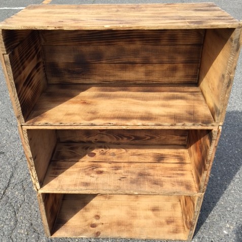 りんご箱　木箱3個セットアンティーク風焼き入れ　【送料無料】