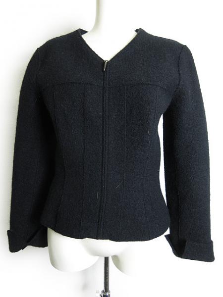 シャネル CHANEL ジャケット ノーカラー ジップアップ 黒 38