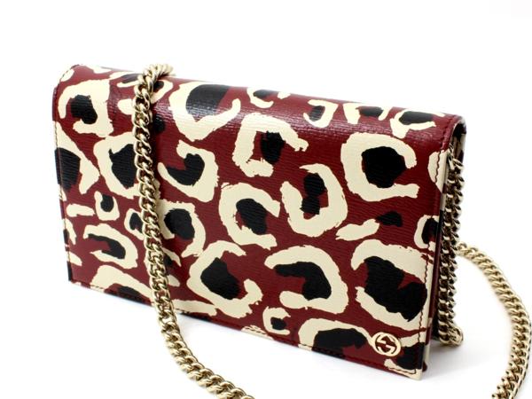 14万新品◆グッチ◆GUCCI 赤系アニマル柄チェーンクラッチバッグ