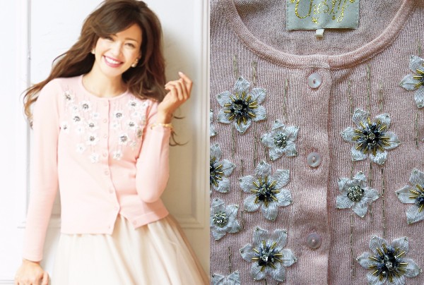 チェスティ ビジュー フラワー リボン ニット カーディガン