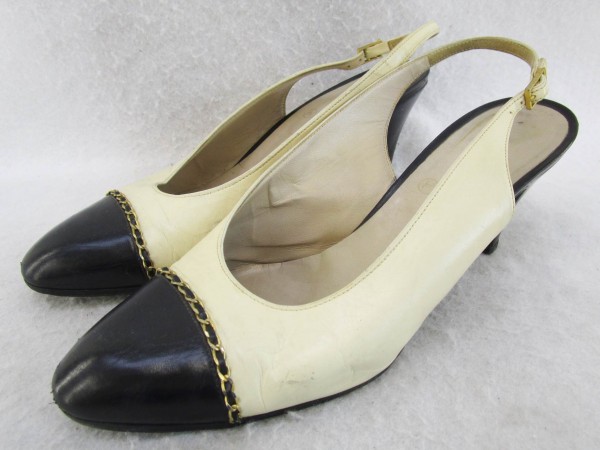 シャネル バイカラー ミュール パンプス ホワイト *28477