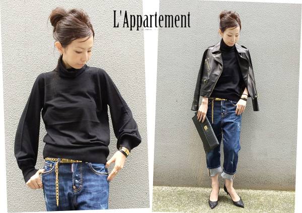 新品★アパルトモン オリジナル バックギャザータートルニット黒