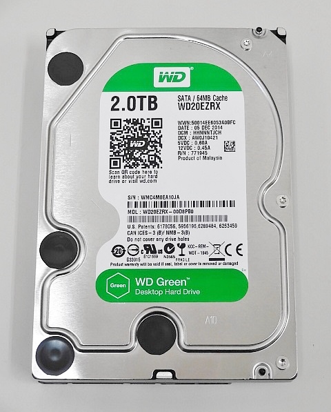 952□Western Digital Green WD20EZRX 2TB SATA HDD ハードディスク