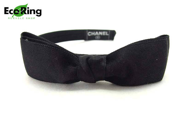 1円 シャネル CHANEL リボン カチューシャ 小物 ブラック CO879