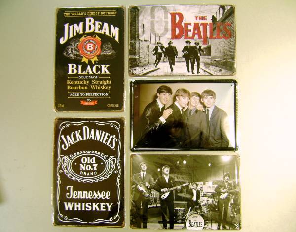 レトロブリキ看板　ビートルズ　ジャックダニエル等5枚