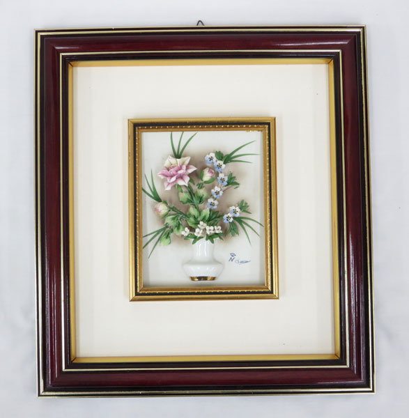 送料無料■ul952■額装 カポディモンテ 陶花 ※展示品