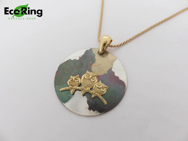 1円 K18YG×シェル フクロウモチーフ ネックレス HG397