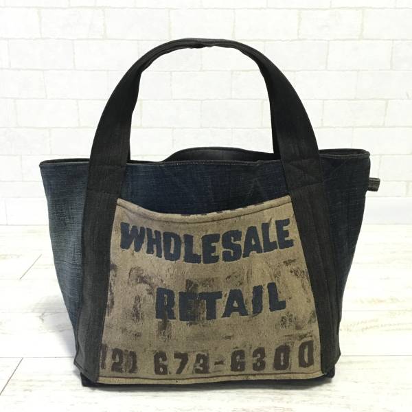 ハンドメイド☆デニム☆リバーシブル☆パッチ☆トートバッグ