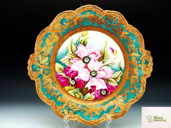 正規品，SALE オールドノリタケ・金盛上装飾手彩色花図紋飾皿