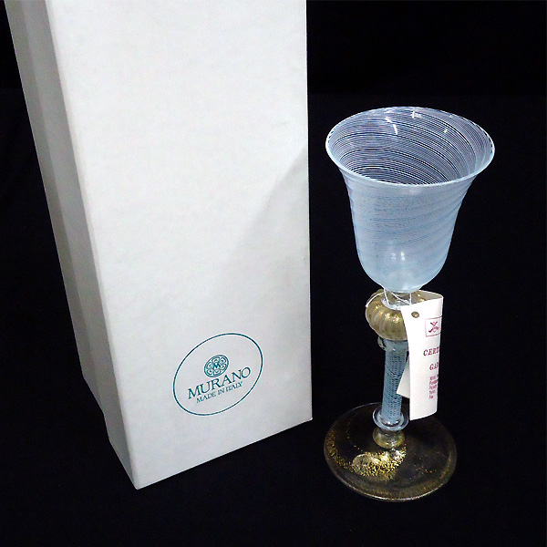 MURANO ムラーノ ベネチアングラス 金彩×白×水色 未使用品 工芸ガラス