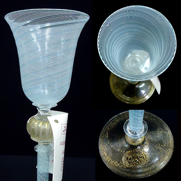 MURANO ムラーノ ベネチアングラス 金彩×白×水色 未使用品 工芸ガラス